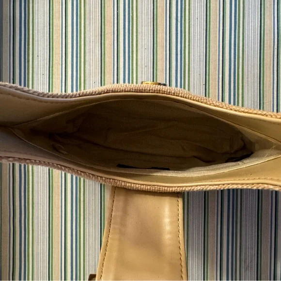 GUC Cream 90s Nine West structured leather & wicker shoulder bag - Picture 8 of 9